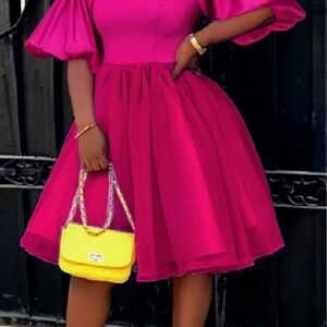 SHEIN Fuchsia Mini Dress with Puff Sleeves